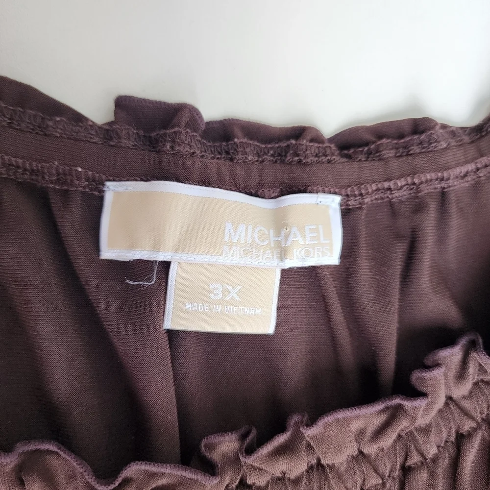 Michael Kors Womens Plus 3X Brown Stretch Blouse Short Sleeve Shirt Top Rutched